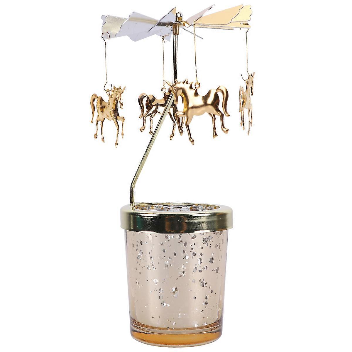 Glass Candlestick Decoration for Home 2Pcs Golden Rotating Candle Holders