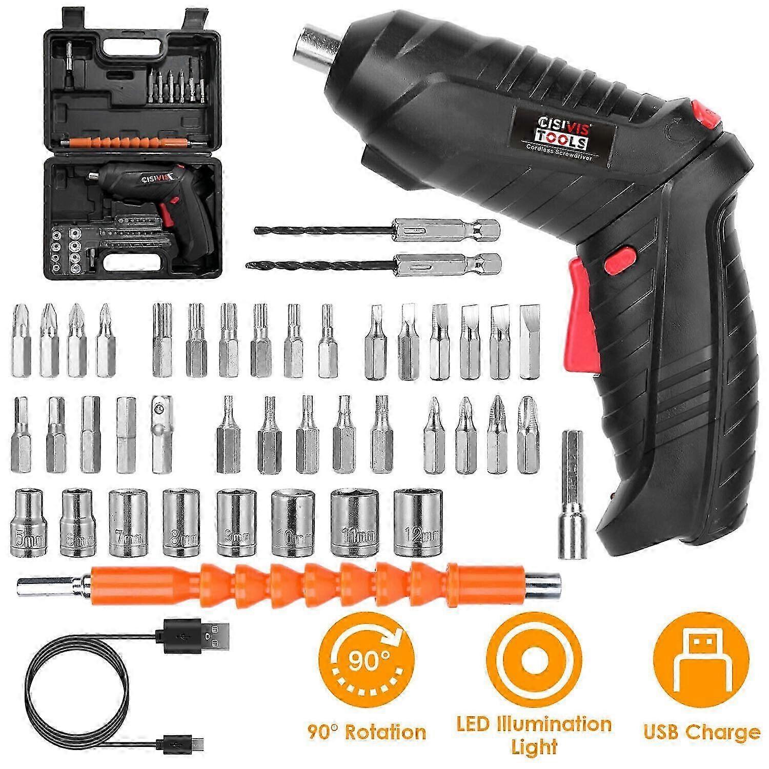 47pcs Set Cordless Drill Electric Screwdriver Driver Bits Rechargeable Kit