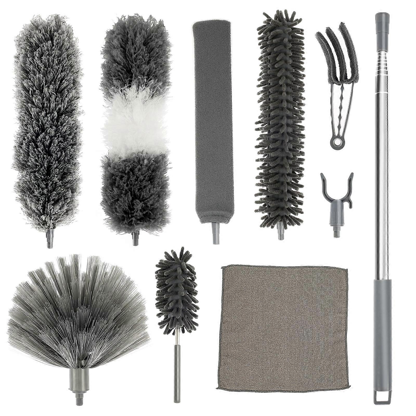 10Pcs Feather Duster Set with 93.7" Telescopic Handle, Multifunctional Cleaning Kit, Hangable Gap Duster for Ceiling Fans, Lights, Skirting Boards