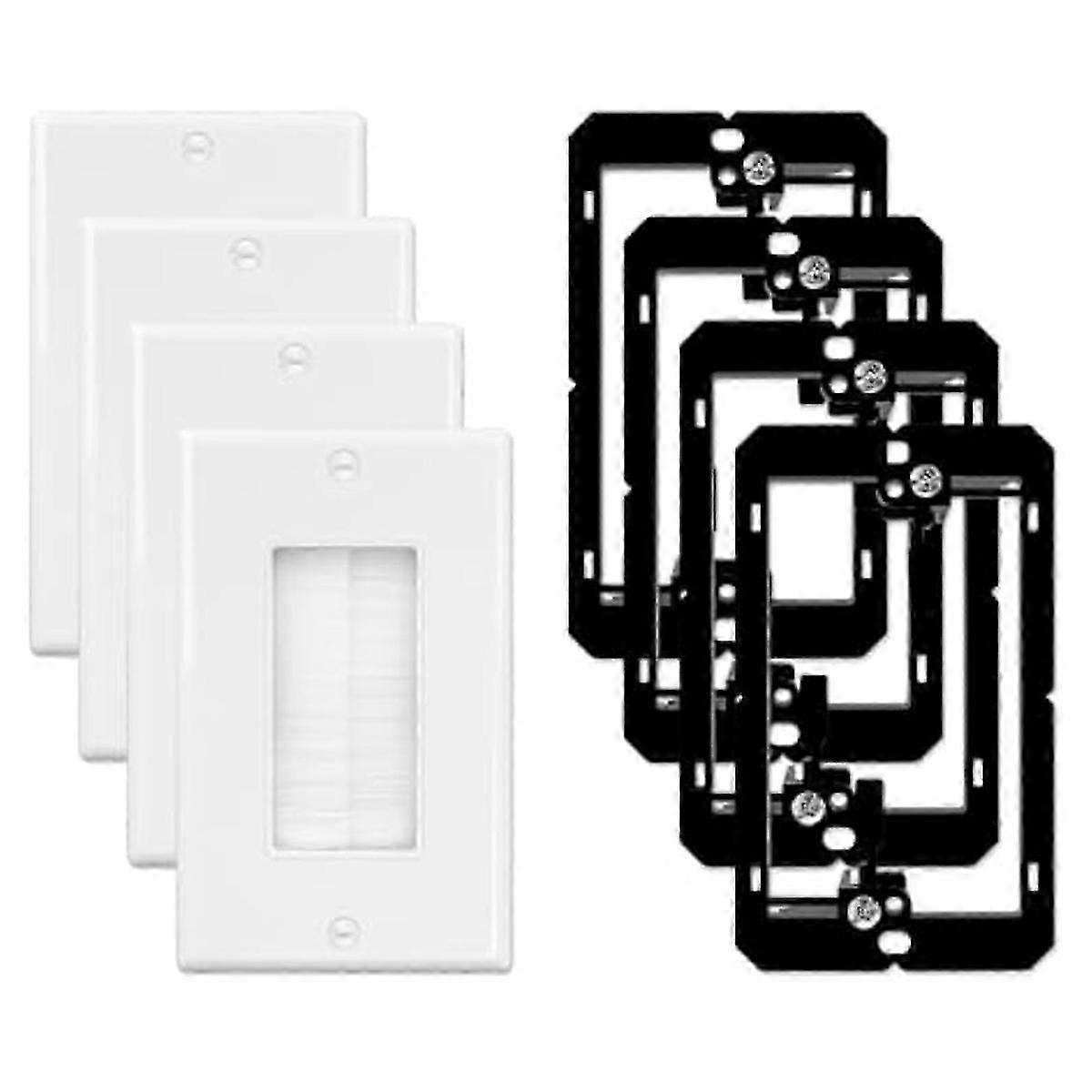 4 Brush Wall Plate with Low Voltage Mounting Bracket,Cable Pass Through Insert for Wires,Single Gang