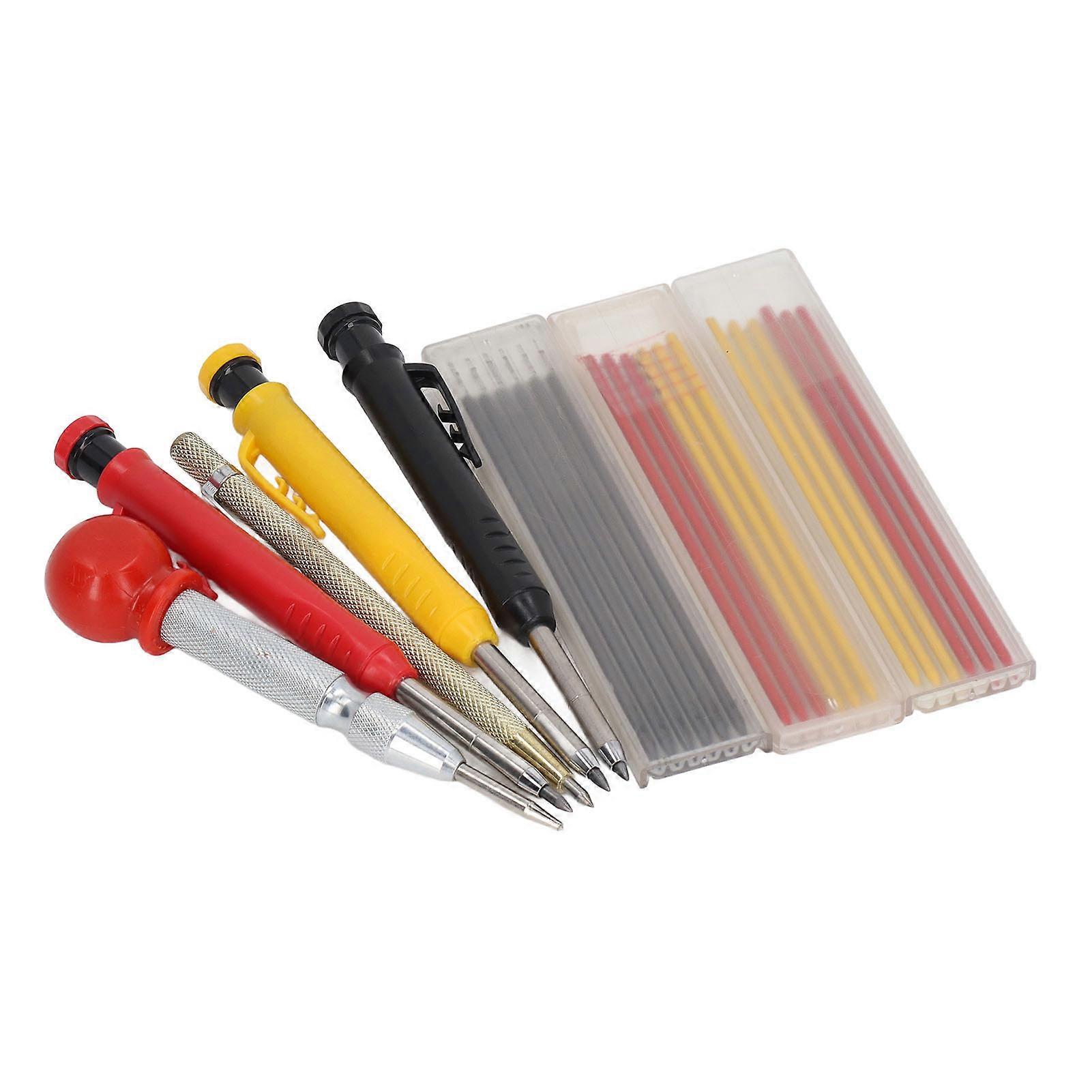 Carpentry Pencil Set Carbide Scribing Pen with Refills Center Punch Sharpener Woodworking Tool 