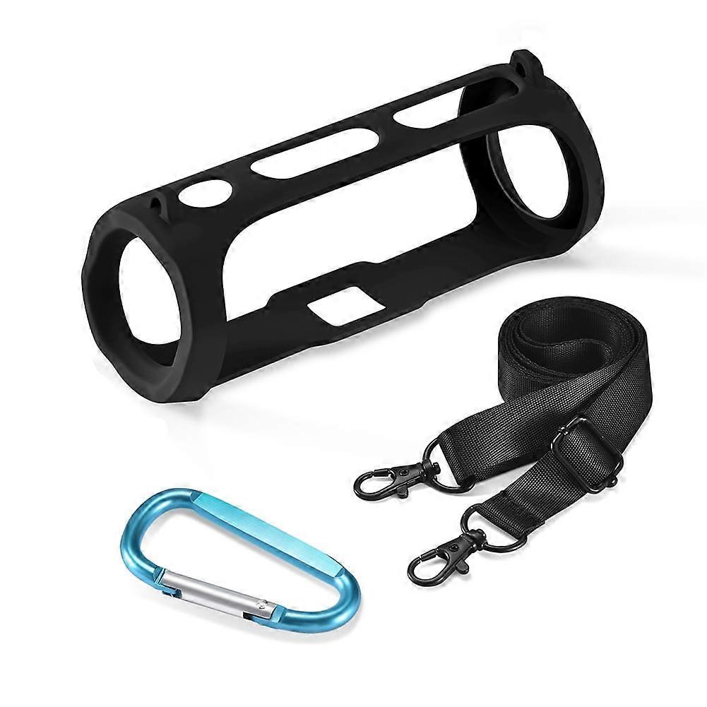 jixopn Soft Silicone Protective Case with Shoulder Strap & Carabiner for compatible with JBL FLIP ESSENTIAL 2 - Portable Anti-Fall Shell