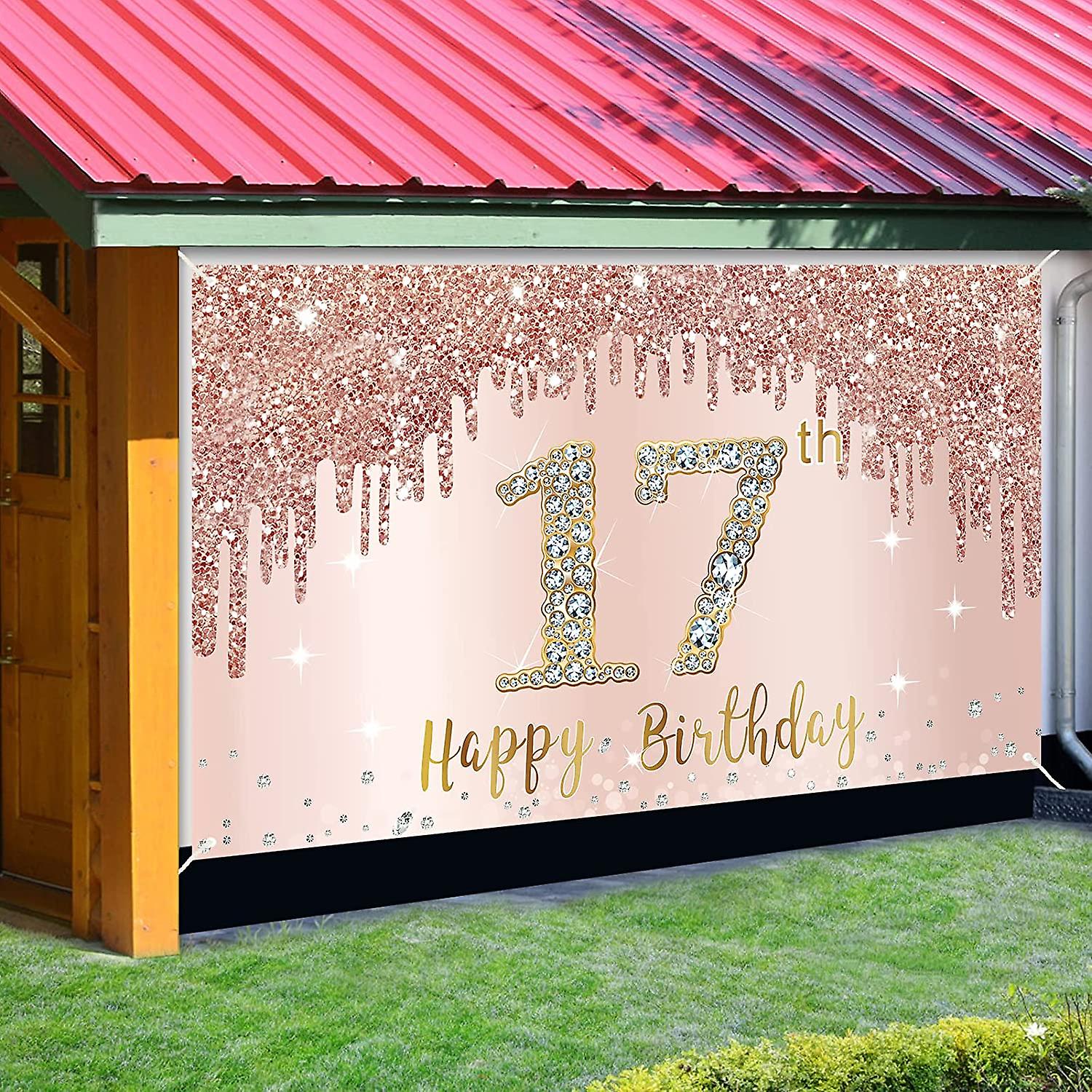 Bng-bng Ghirlanda Per 17° Compleanno Oro Rosa | Bandierine Con Scritta Happy 17th Birthday | Decorazione Glitterata Per Feste E Sfondo Fotografico