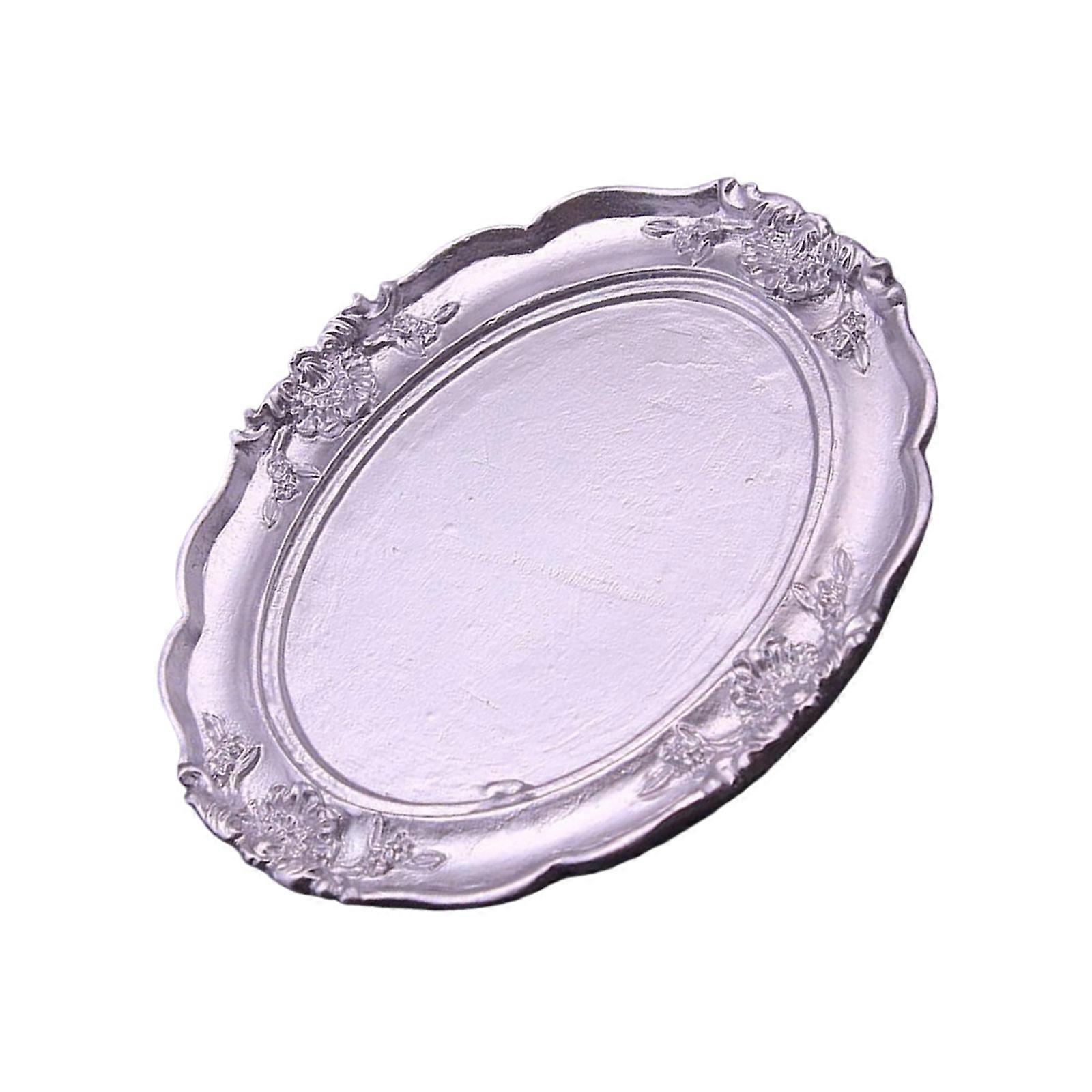 Multi Functional Elliptical Resin Tray With Nonslip Bottom Scratch Resistant Plate For Exhibitions And Daily Use  Silver