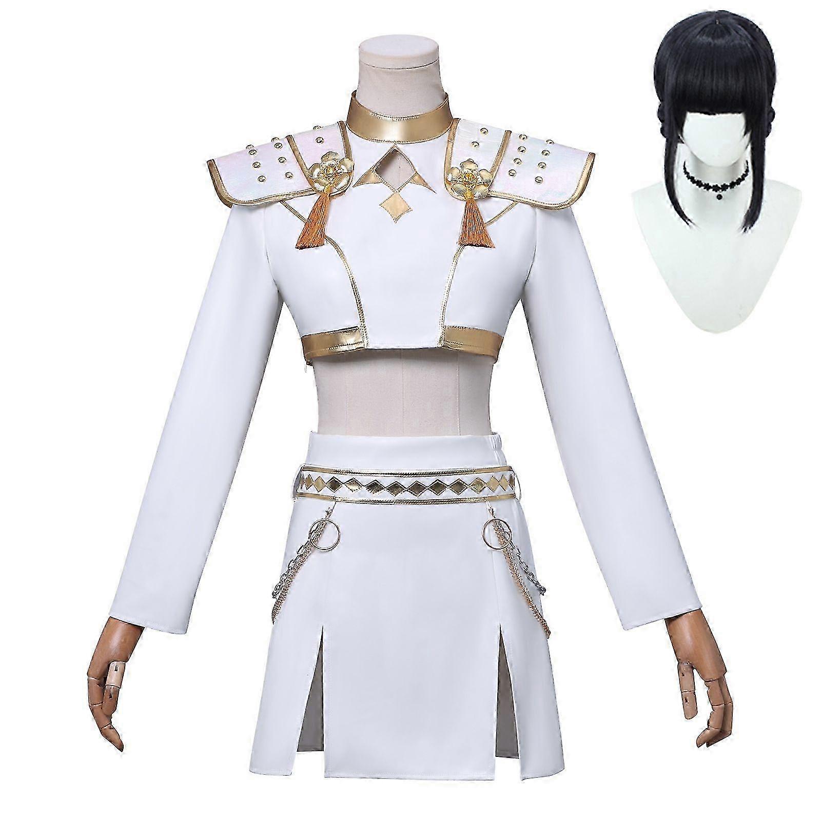 KPop デーモンハンターズゾーイコスプレコスチュームセットハロウィンパーティーファンシードレスレディースホワイト_d