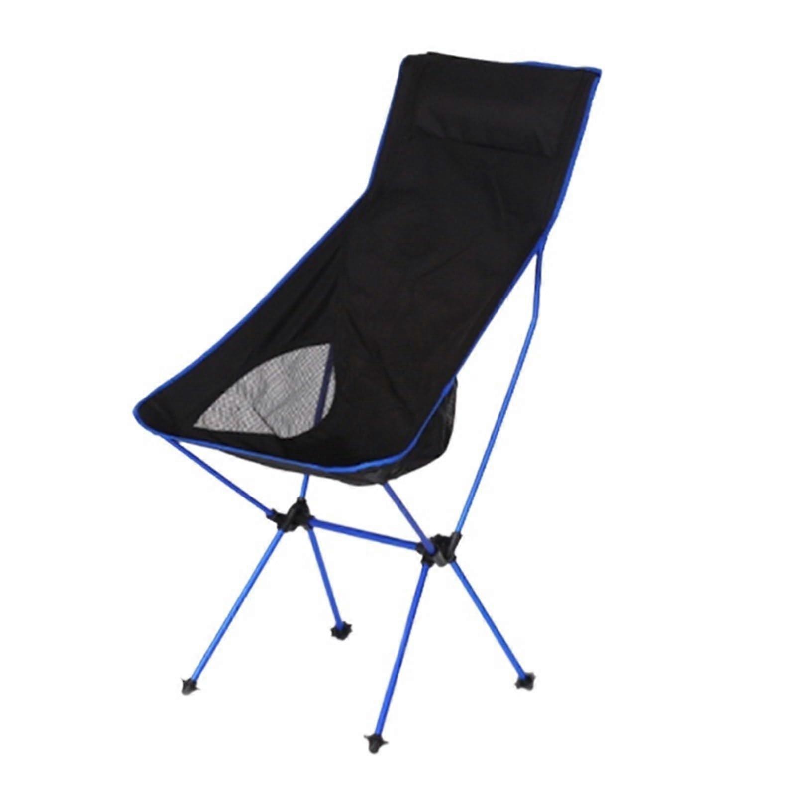 105cm Back Folding Camping Chair Padded Headrest Lightweight Aluminum Portable Outdoor Recliner Dark Blue 105x46x43