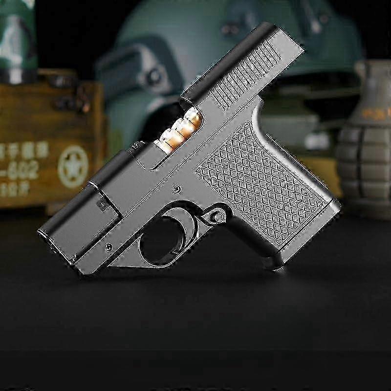 Cool Bütan Tabanca Meşale Çakmağı Jet Alev, Yeniden Doldurulabilir, Dahili Sigara Kutusu, Erkekler İçin Benzersiz Hediye (Metal Siyah)