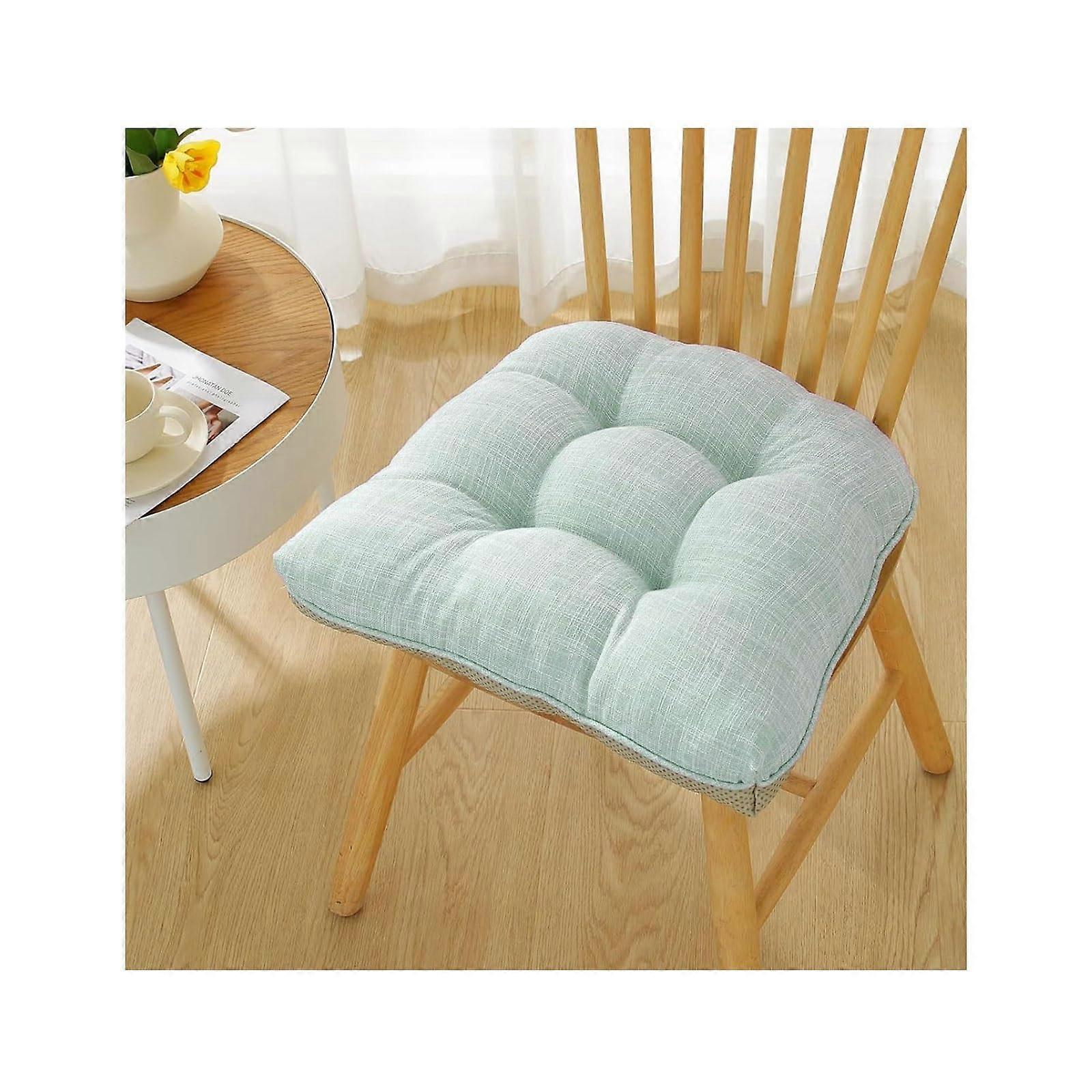 Cotton Linen Soft Chair Cushion 18x17x3.5 In Tufted Cushions With Ties NonSlip For Dining Chairs Light Blue