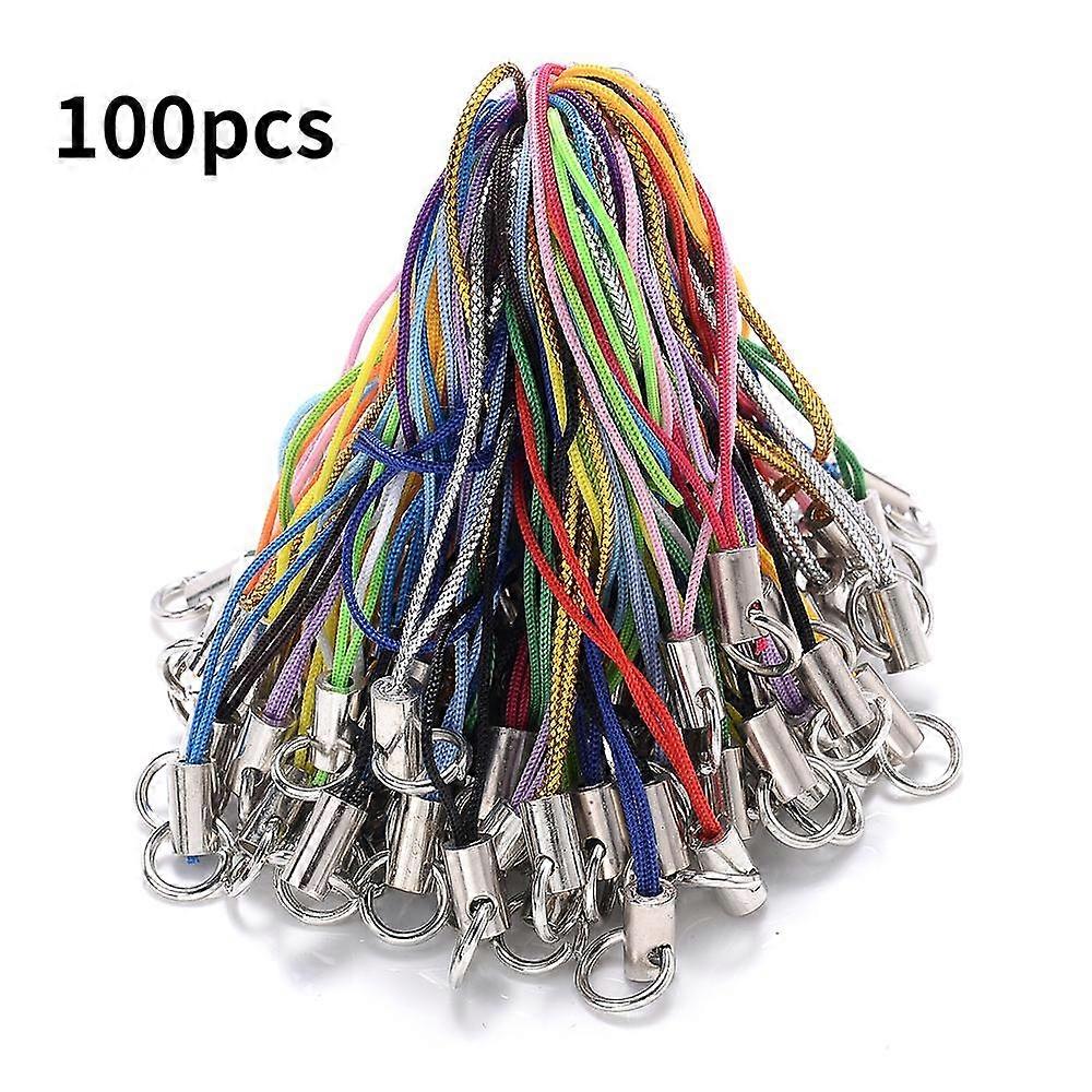 100Pcs Mix Polyester Cord with Jump Ring Lanyard Rope for Making Keychain DIY Craft Pendant Handmade Materials