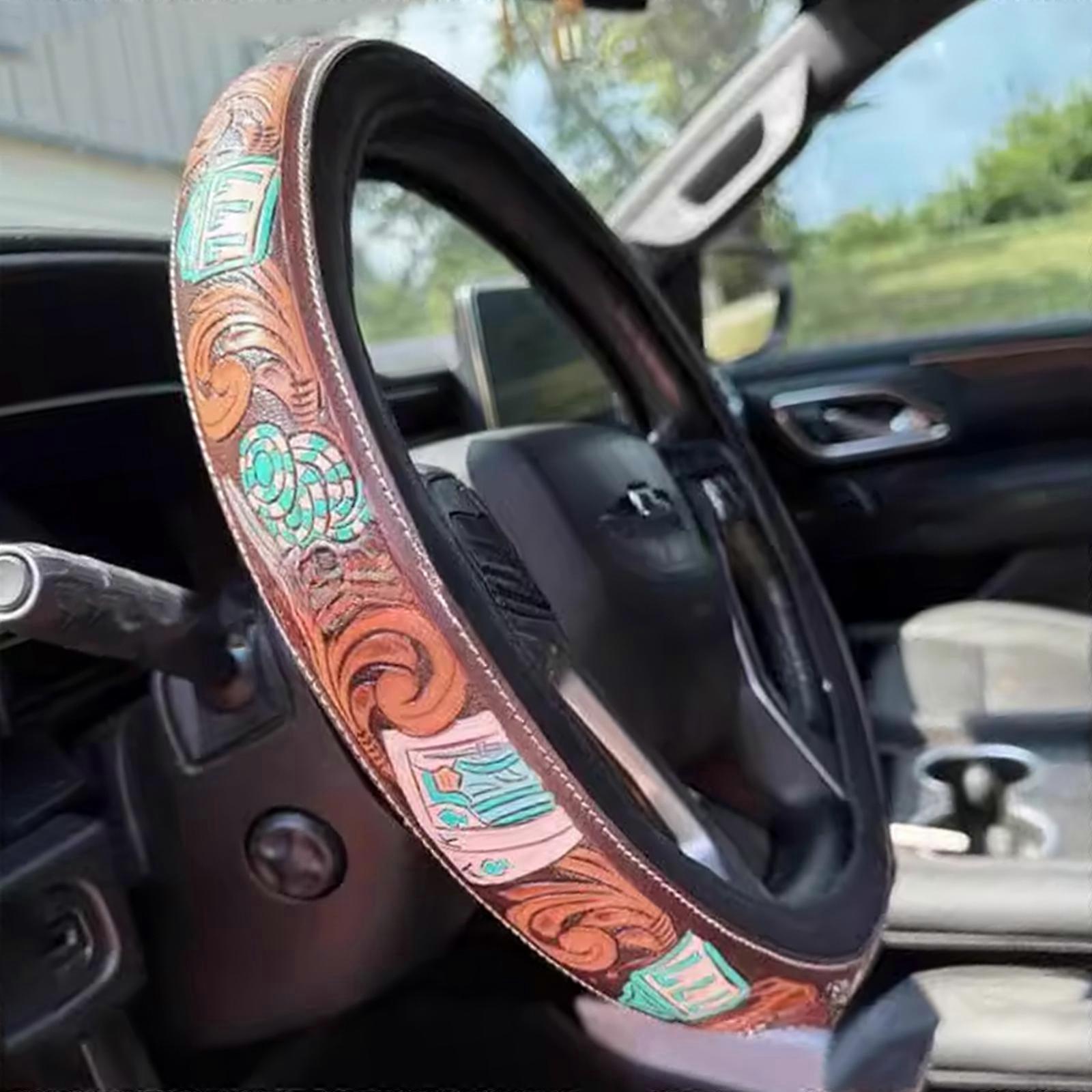 Artisanal Relieved Auto Steering Cover Not Slip Texture Comfortable Driving Multicolor