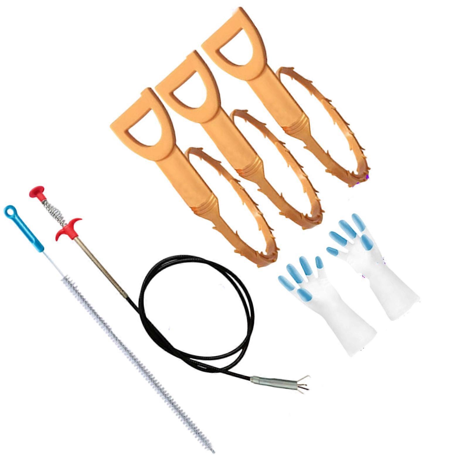 Drain Cleaner Snake Kit With Multiple Attachments Flexible Corrosion Resistant Plastic Unclogging Tool For Narrow Pipe Home Use Multicolor