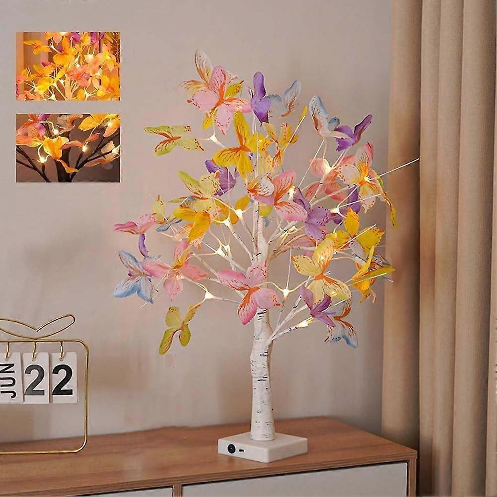 Butterfly LED Birch Tree Lights 24 Inch Prelit White Artificial Tree Lamp for Home Decor