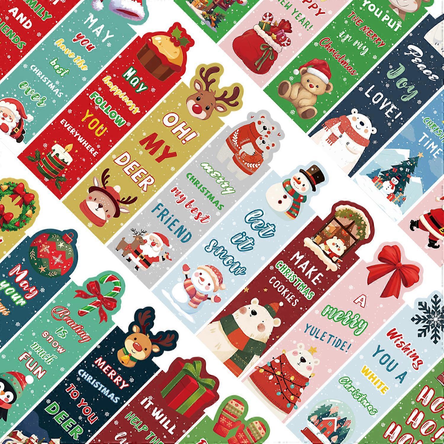30 Cartoon Christmas Bookmarks Series: Creative and Artistic Journaling Materials, DIY Paper Bookmarks for Reading