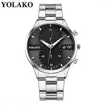YOLAKO Heren Casual Fashion Glasoppervlak Roestvrijstalen Dtrap Quartz Horloge