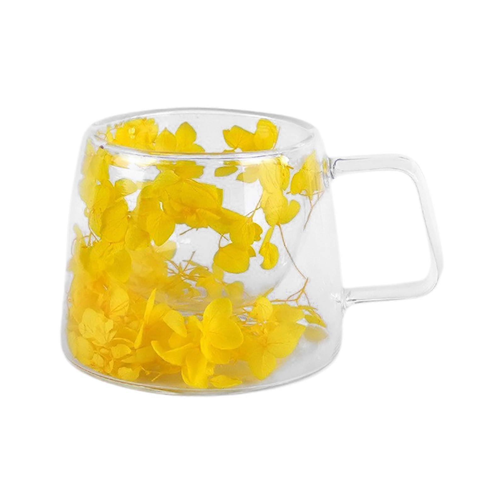 Double Walled Glass Coffee Mug 200ml with Floral Design Handle for Latte Cappuccino Tea