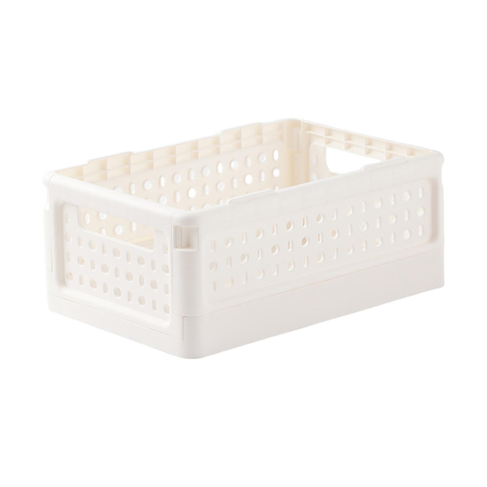 White Plastic Storage Basket 4-Pack Medium Foldable Stackable Organizer for Home and Office