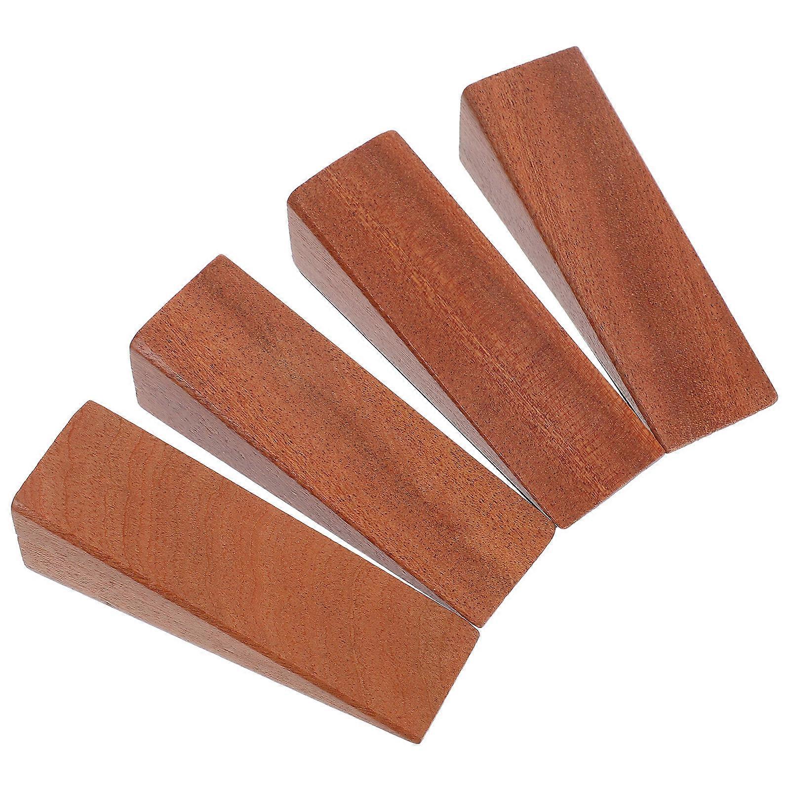 Wood Door Stopper Anti-Slip Safety Triangle Wedge Block For Home Use In Khaki Color 4Pcs