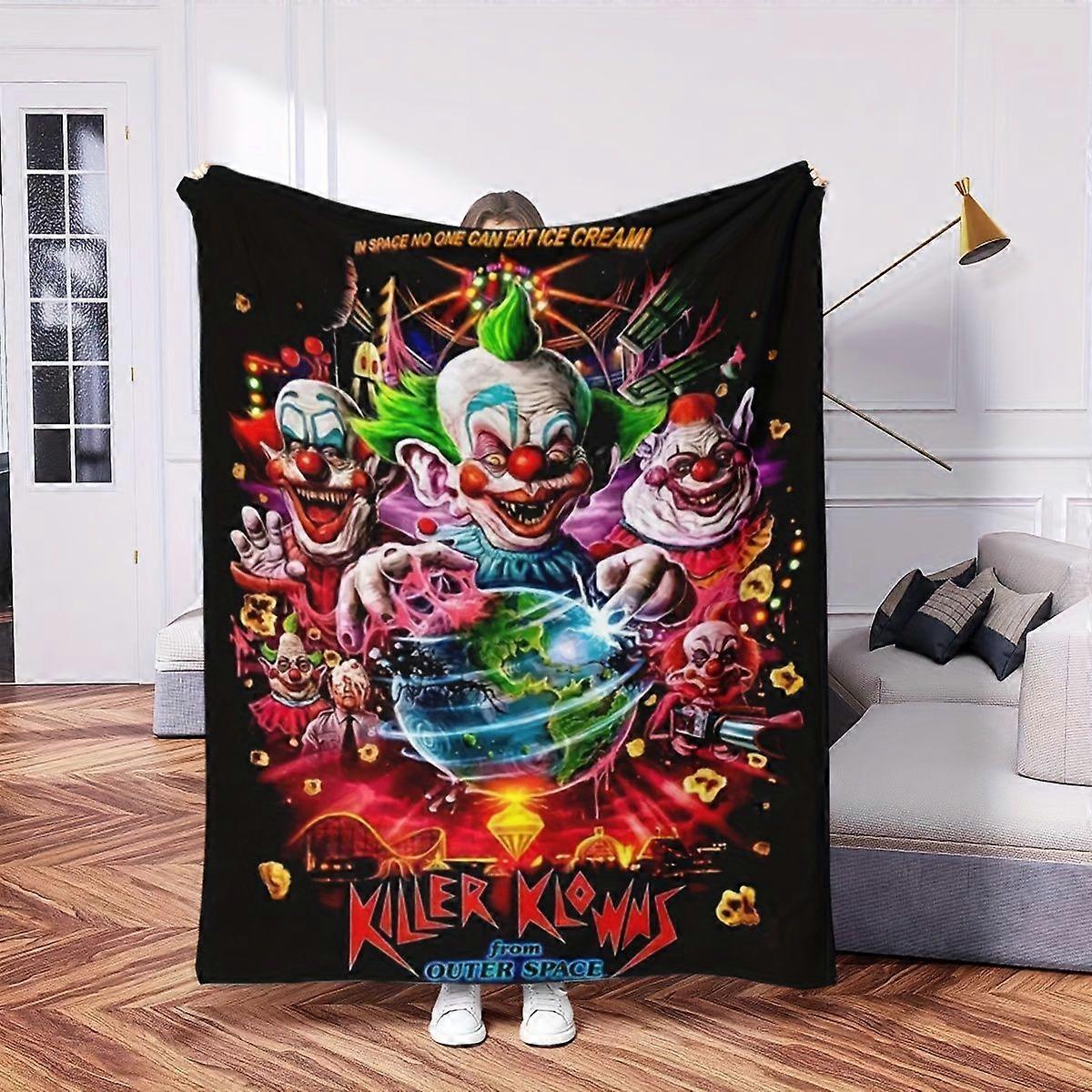 Killer Klowns from Outer Space Horror Clown Show Blanket - Soft Plush Flannel, Double-Sided, All-Season Use for Sofa, Of-OLKJS357