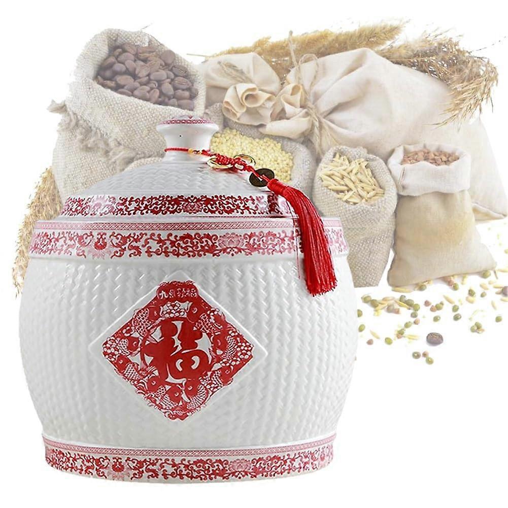 Rice Storage Container 4KG Airtight Silicone Seal Traditional Tassel Design MultiGrain Kitchen Jar