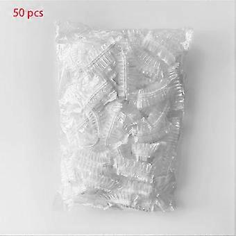 50/pcs/set Disposable Plastic Shower Hair Cap Women Waterproof Pink Spa Salon Hotel Hair Dye Elastic Shower Cap Bathroom Rosa