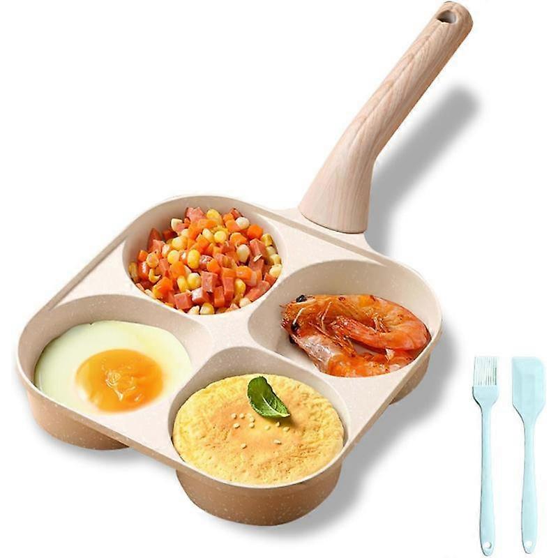 Upgraded 4-Cup Egg Frying Pan with Deepened Grooves and Raised Handle, Nonstick Granite-Coated Omelette Pan for Gas and Induction Cooktops