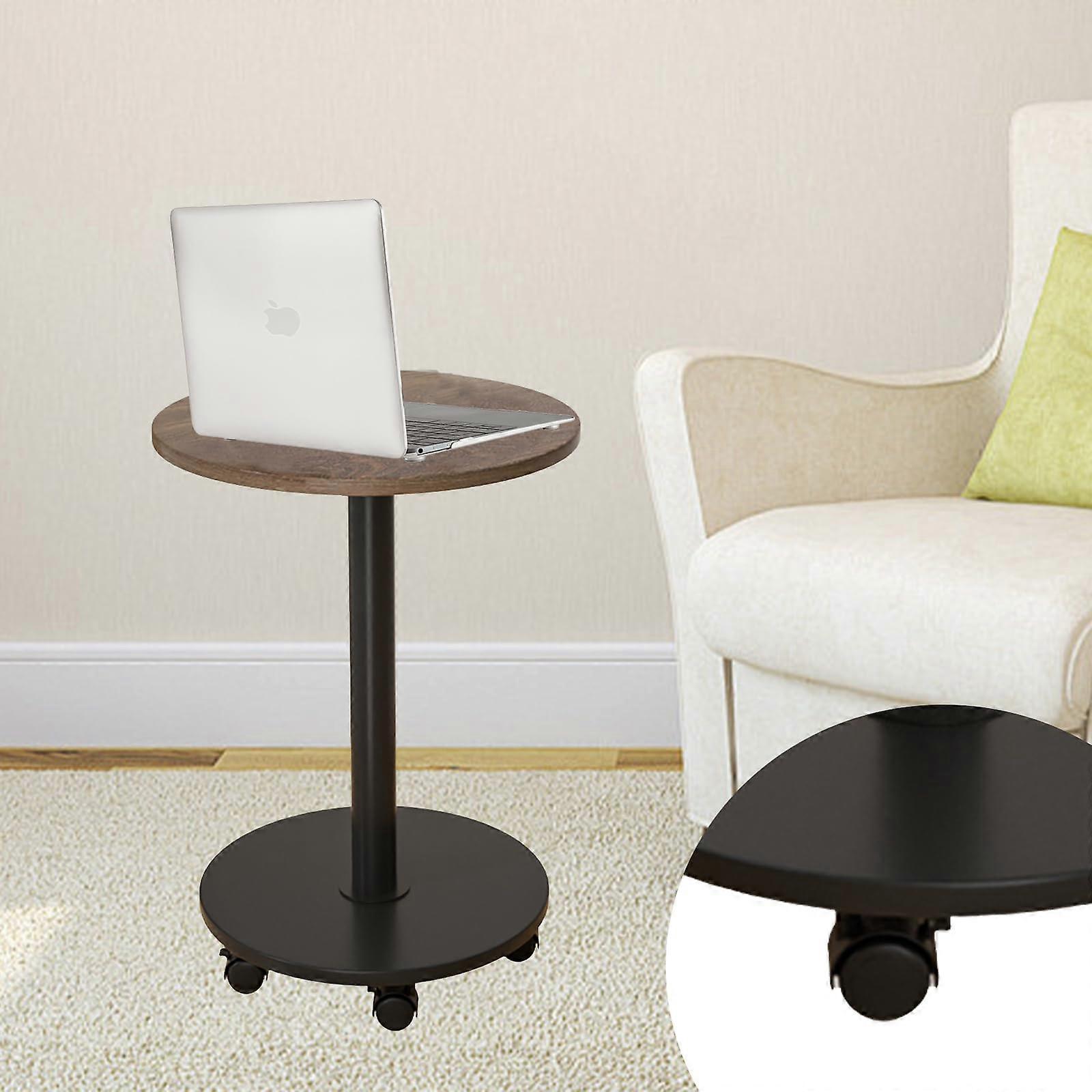 Side Table with Wheels, 360° Rotating Adjustable Height TV Tray for Sofa and Bed, Walnut 1pc