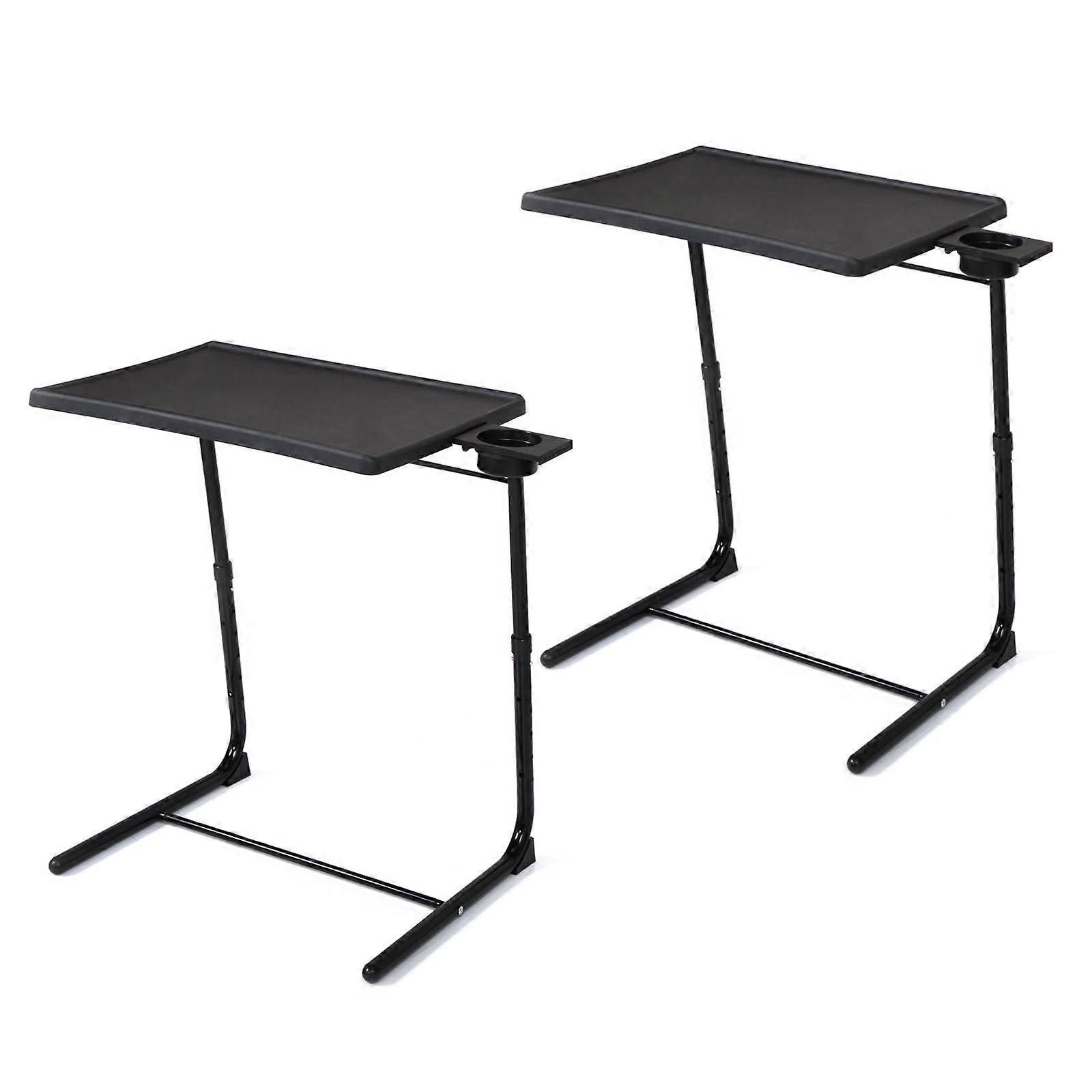 Set of 2 Adjustable Folding TV Tray Tables with Cup Holder for Eating on Bed and Sofa, Black