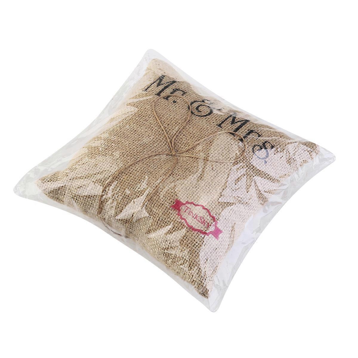 Handmade Burlap Ring Pillow for Wedding Use 3Pcs Khaki Rustic Style