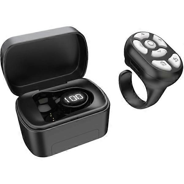 Bluetooth Remote Control for Page Flip, Scroll Ring for New Camera Video Recording Shutter Selfie Button, Finger Remote Control (Black) Black