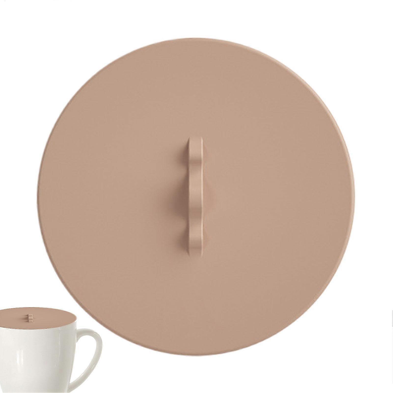 Silicone Cup Lid with SpillProof Airtight Seal, Reusable Dustproof Cover with Spoon Holder, Red Brown