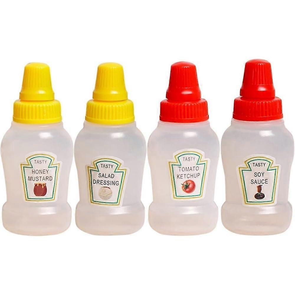 4Pcs Mini Condiment Bottles 25ml Refillable Leakproof Flip Cap Travel Squeeze Containers for Lunchbox