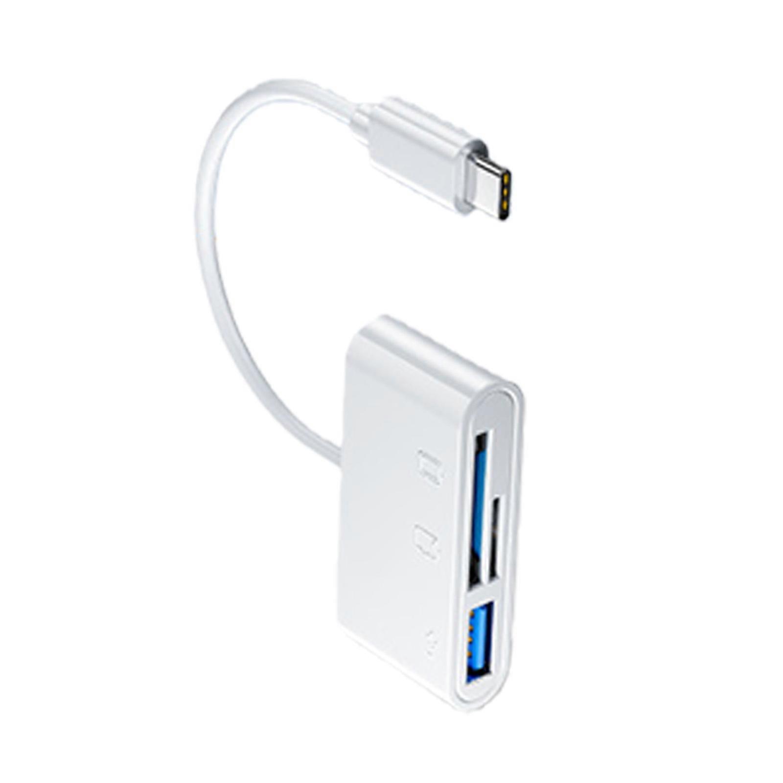 USB C Card Reader 3 Slot Card Converters Type C Card Reader with USB Simultaneously Read for Mobile Phone  White