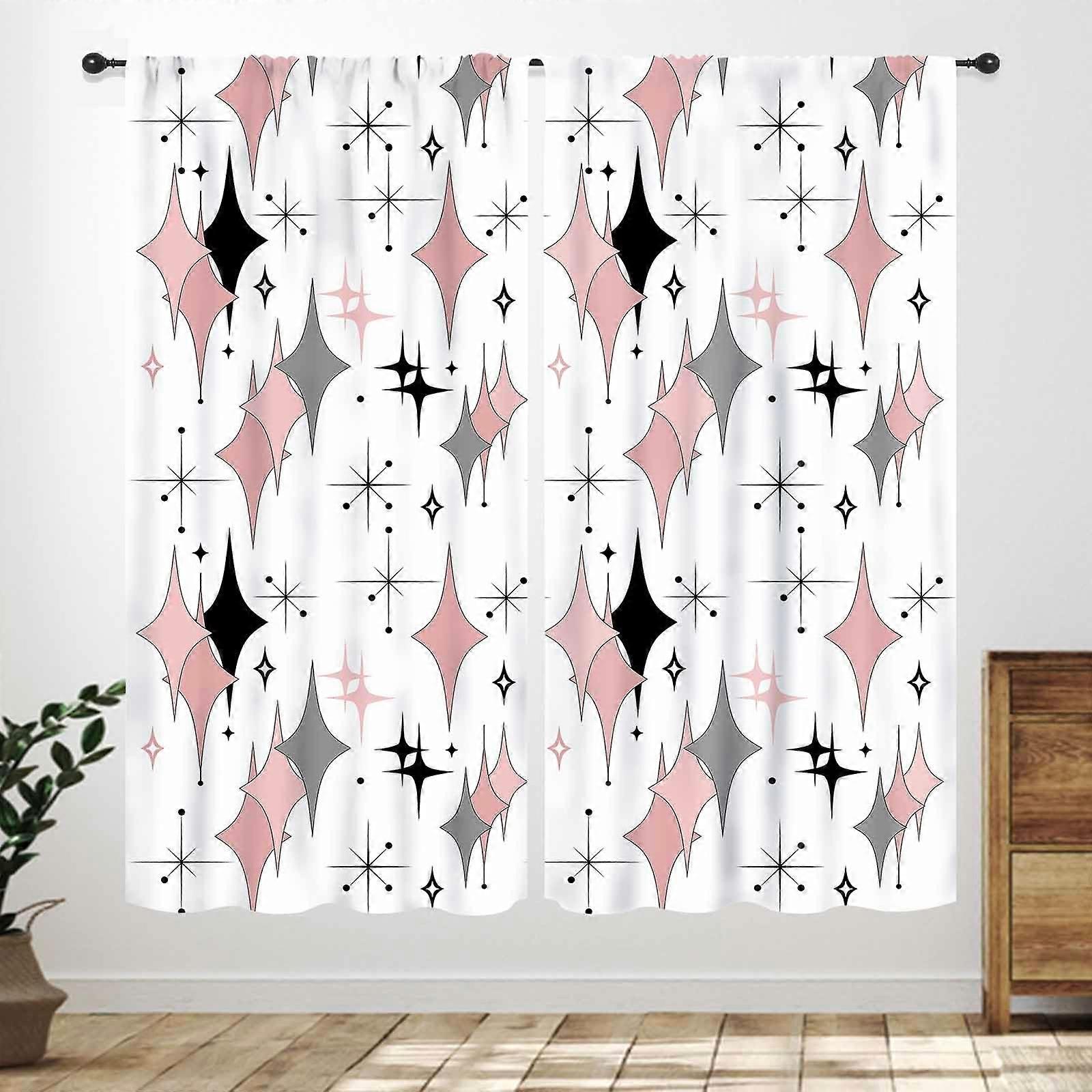 Mid Century Modern Pink Grey Geometric Curtains, Retro 1950s Style Light Filtering Polyester, 42x45 Inch Pack of 2
