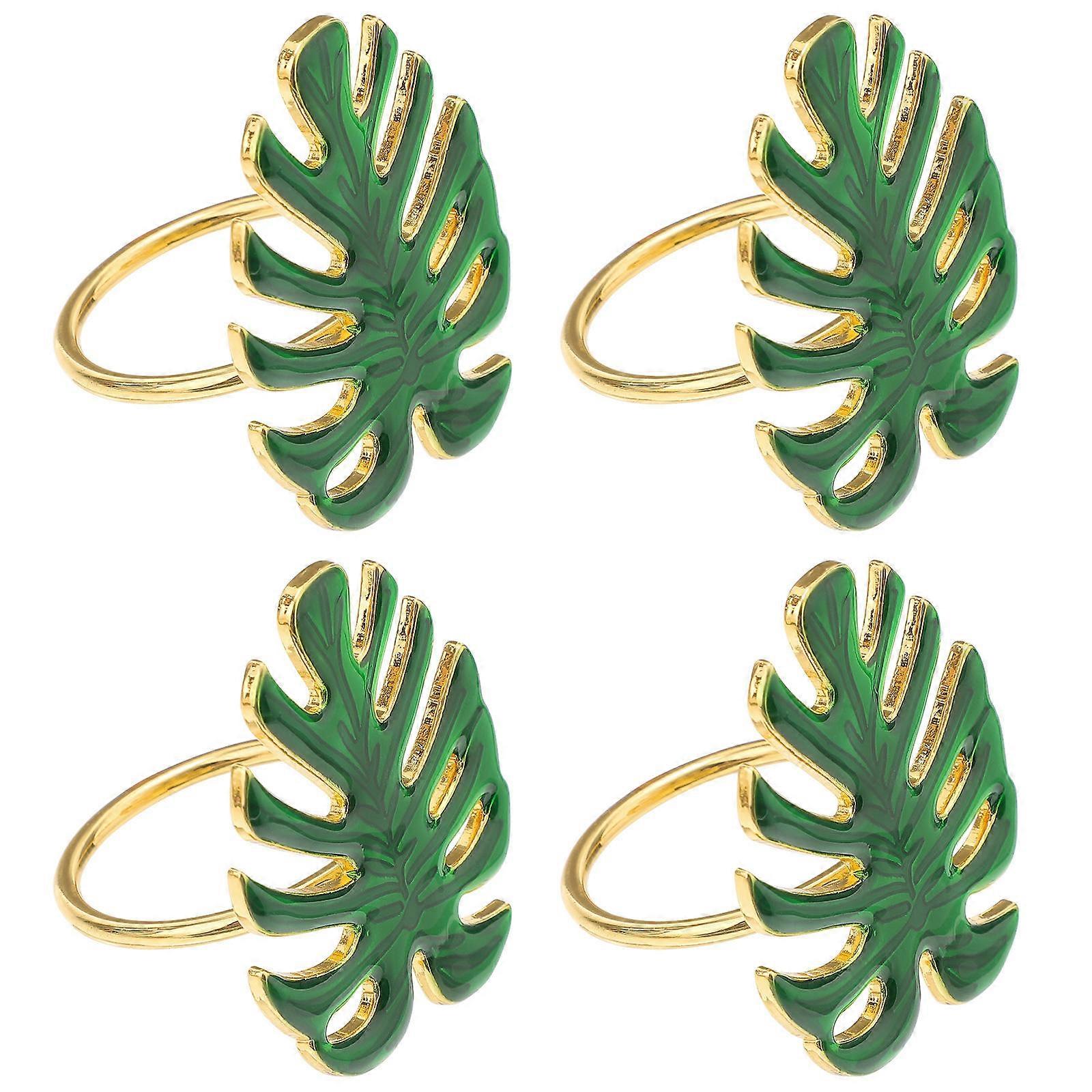 Green Turtle Leaf Napkin Ring Metal for Wedding 4Pcs Table Decoration