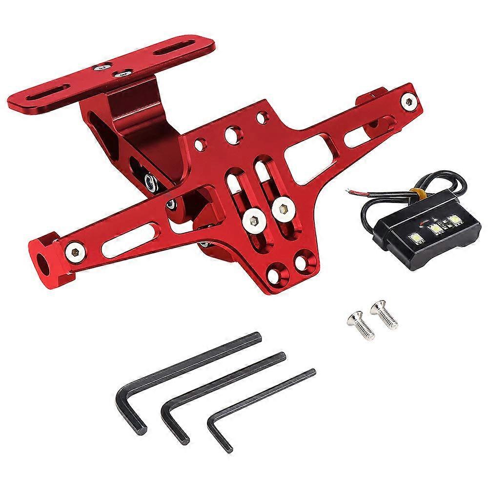 Motorcycle License Plate Holder Fender Eliminator Kit with LED Light Adjustable Bracket Red