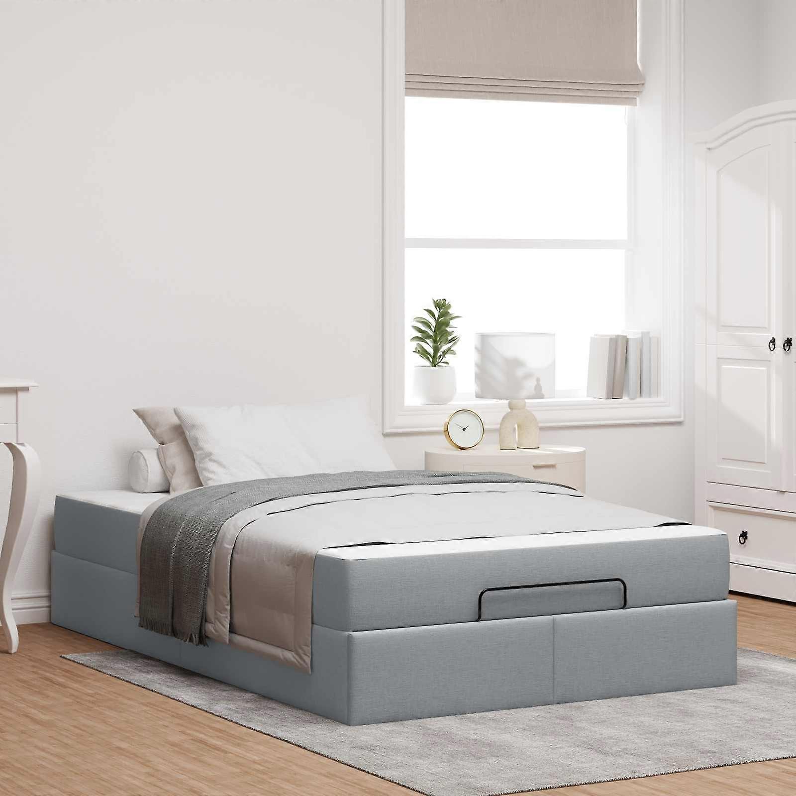 Bettgestell mit Matratze mit Matratze 2 pcs Hellgrau Stoff