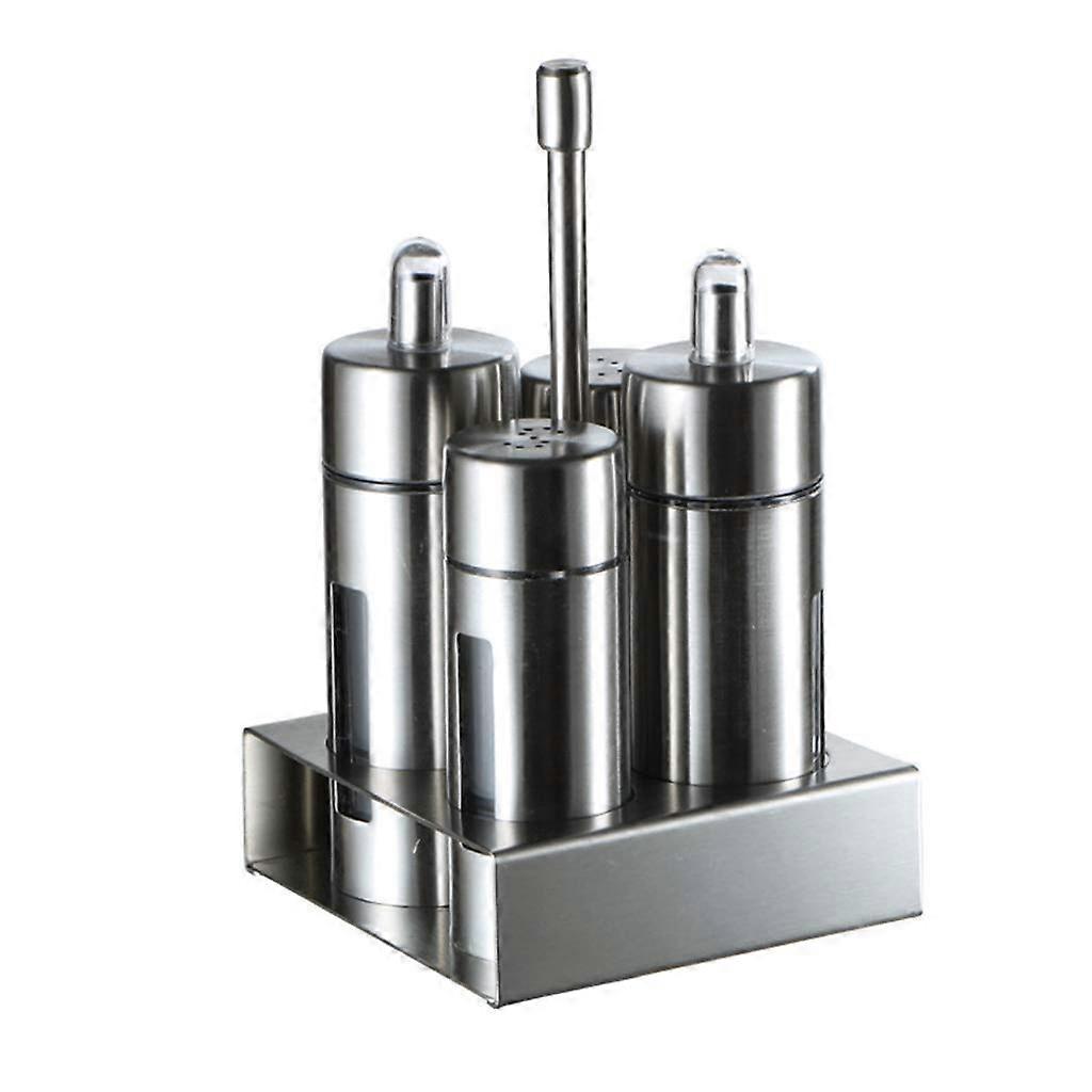 4 Pcs Stainless Steel Spice Jars with Rack, Kitchen Condiment Storage Set Keeps Spices Fresh