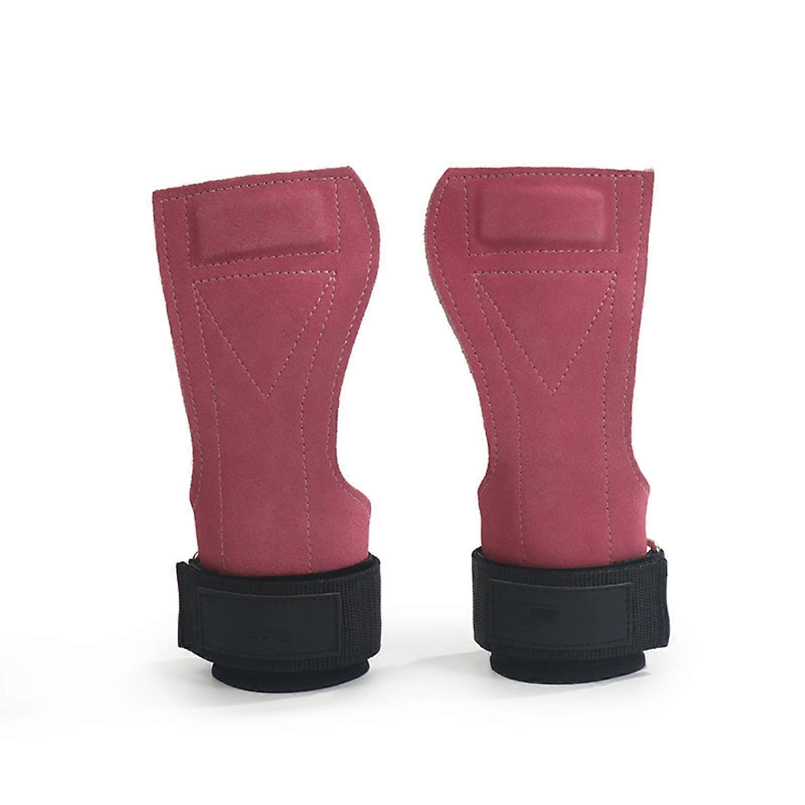 Weight Lifting Wrist Straps with Hooks Padded Grip Adjustable Support for Deadlift Pull Up Rose Red