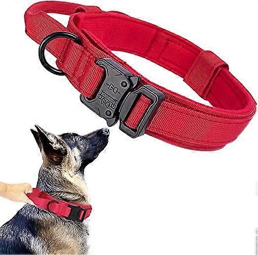 Large Dog Training Collar, Durable Nylon, Adjustable 3745cm with Handle, Double Security Buckle, Red