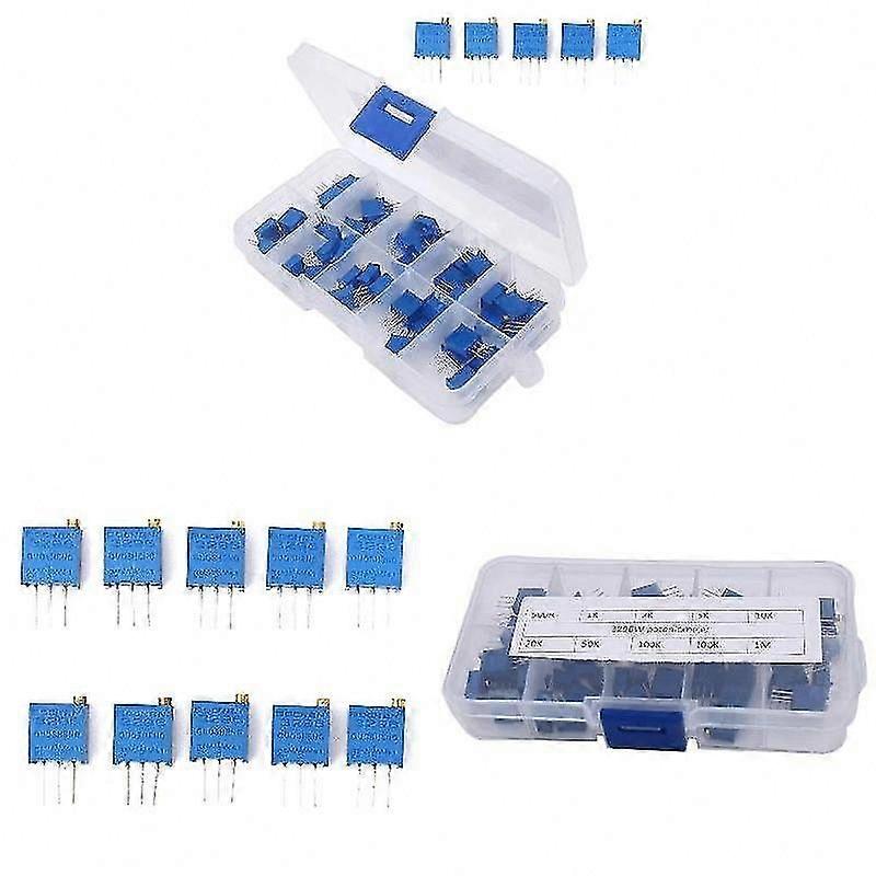 50 Pcs 3296W Multiturn Trimmer Potentiometer Kit, 10 Values Assortment