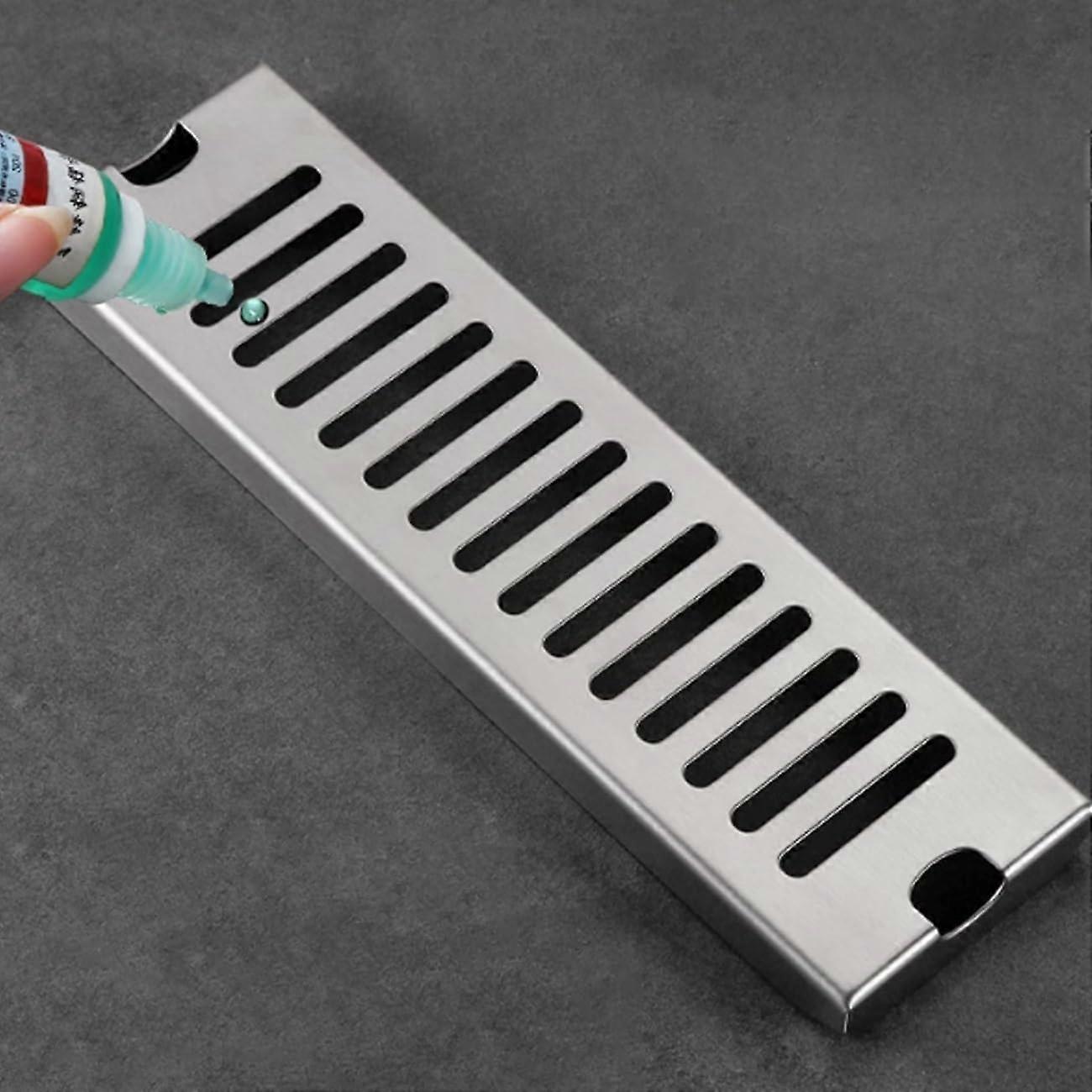 304 Stainless Steel Rectangular Drain Cover with RustProof Grate for Shower Bathroom Yard 7.5x57.5cm