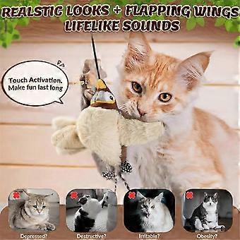 Interactive chirping bird-cat toy, flapping wings, simulates electric flying bird-cat toy, penguin-shaped chasing cat toy