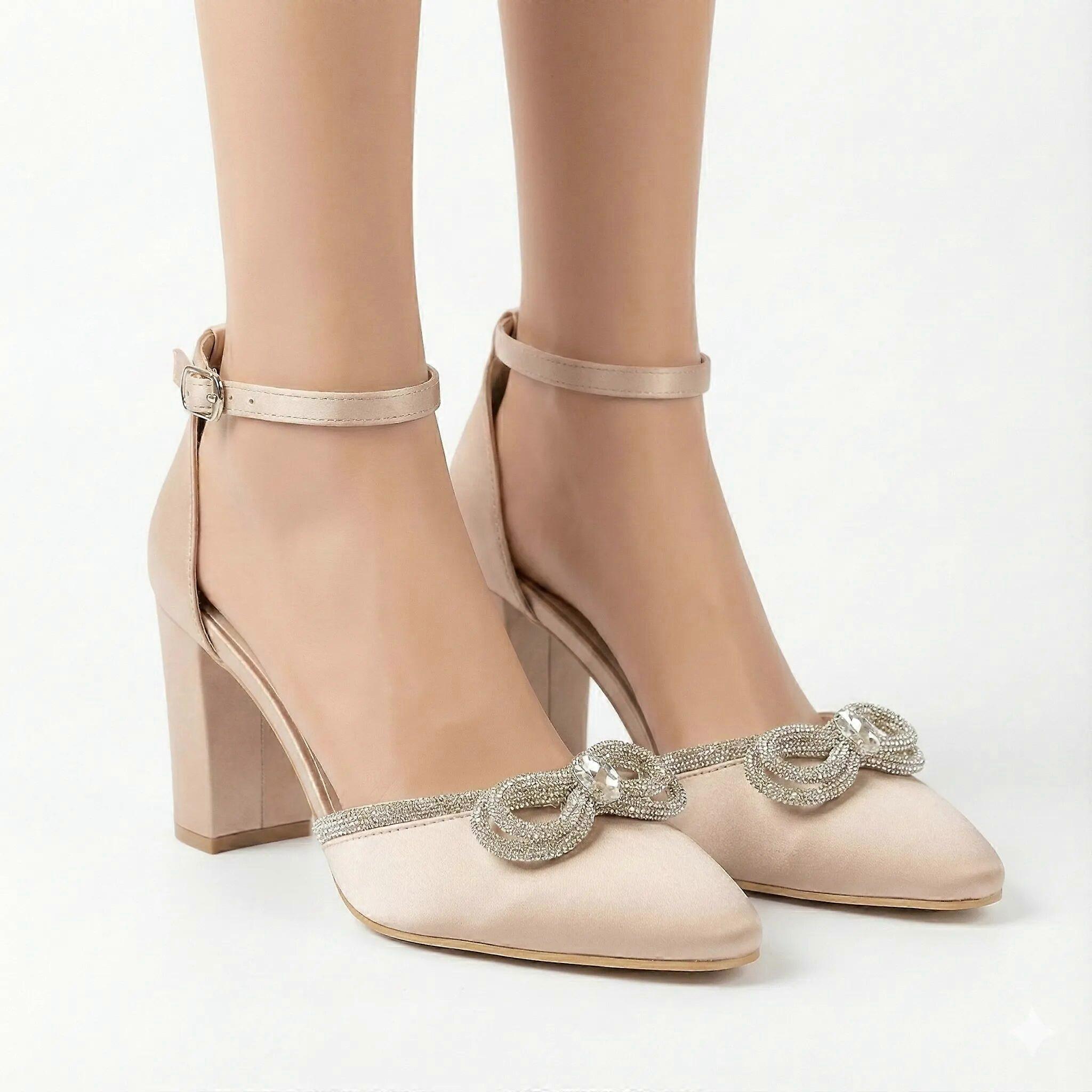 Beige Low Heel Bow Shoes for Women RA-032