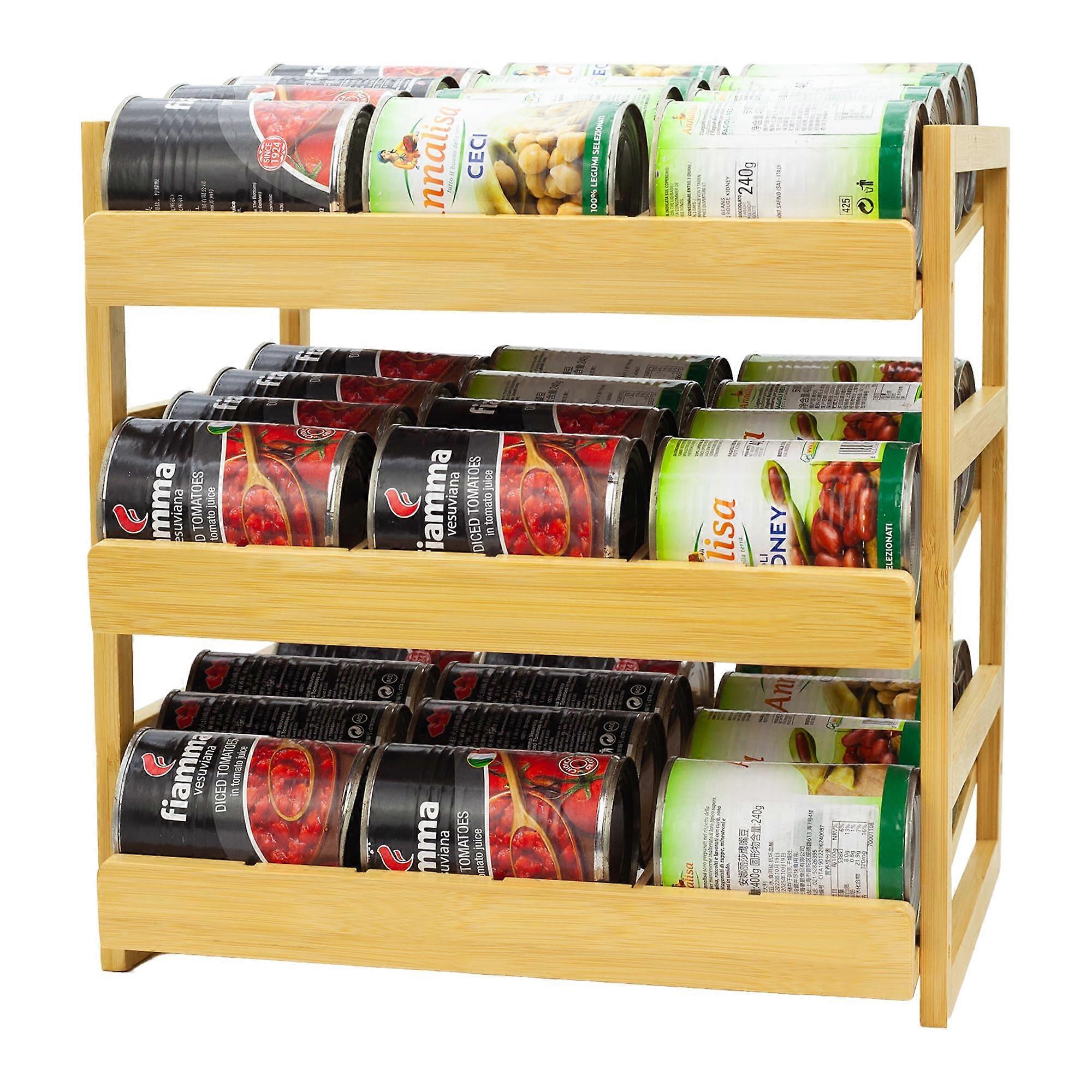 Bamboo Can Organizer with Automatic Forward Feed, 3Tier Stackable Rack for Pantry, 36Can Capacity