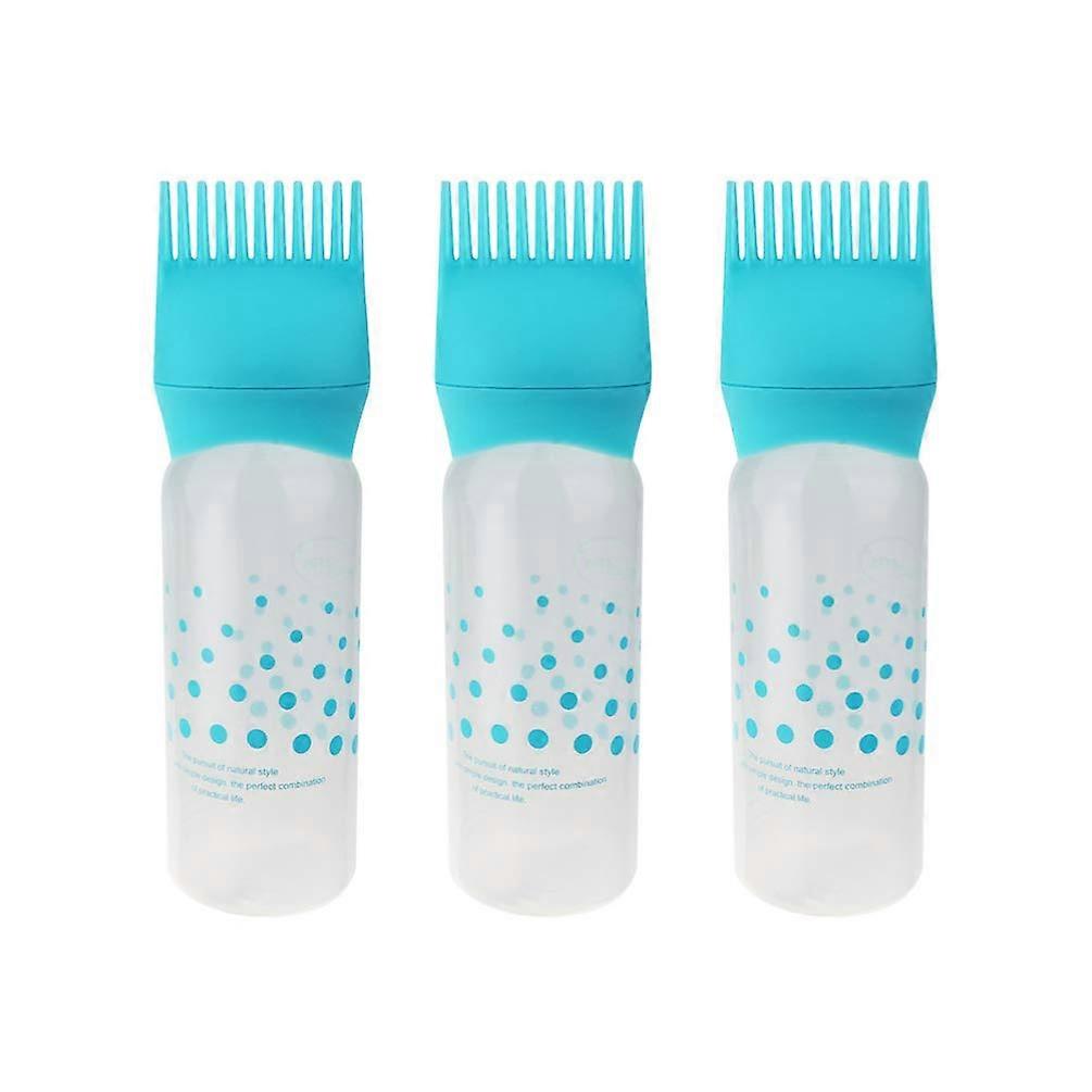 Hair Dye Applicator Bottle with Precise Comb for Even Color, Reusable Plastic, 3pcs Blue