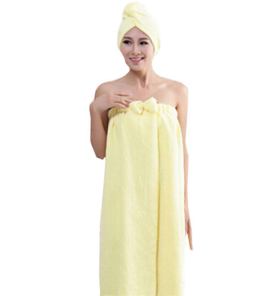 Microfiber Bath Wrap for Women Quick Dry Spa Towel with Hook and Loop Closure Yellow