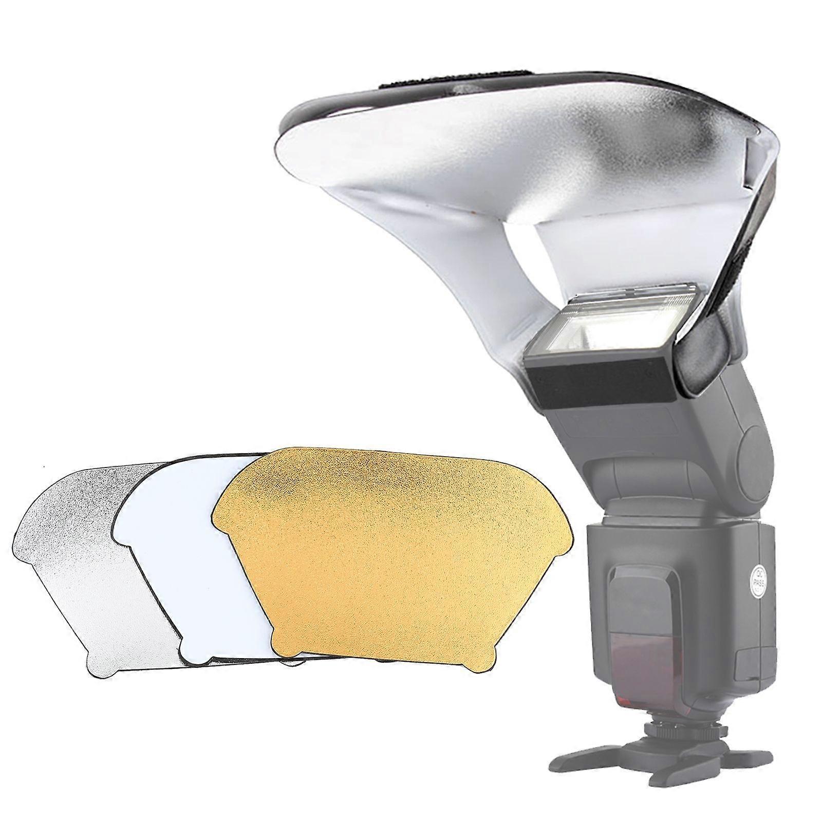 Universal FB-10X Camera Top Flash Light Speedlite Bounce Focus Flash Diffuser with 3 PCS Removable Color Light Reflector