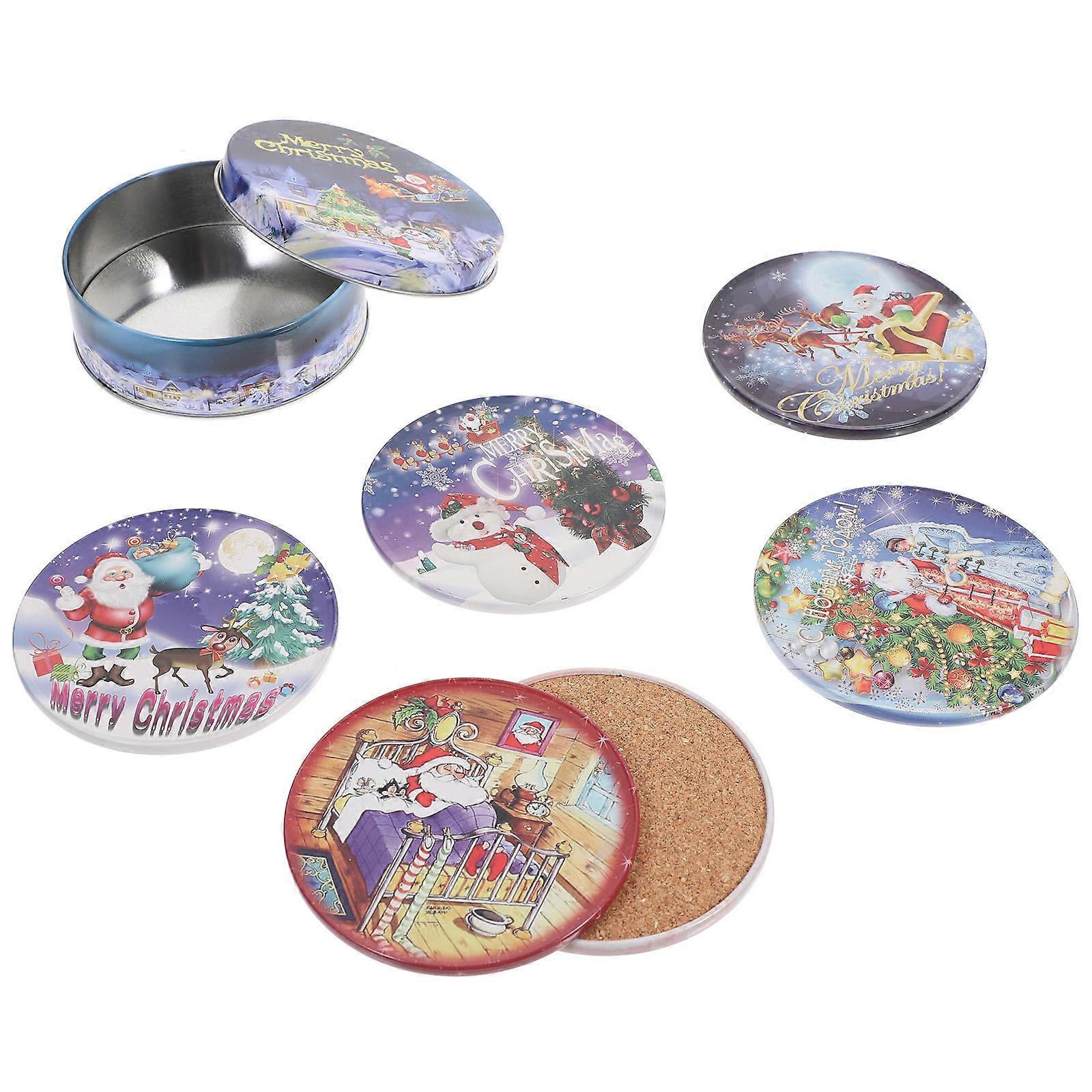 Blue Christmas Coasters Cup Mats with Heat-Resistant Function 6Pcs Pack
