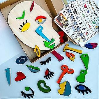 Holzpuzzle-Set – 26 Montessori-Teile mit Picasso-Motiven für Kinder – Sicheres Reisespielzeug