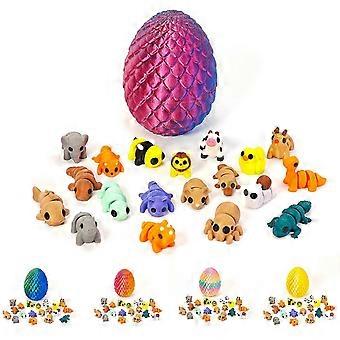 Set van 20 3D-geprinte dierenfiguurtjes met een beweegbaar, flexibel en prachtig drakenei van 12,5 cm.
